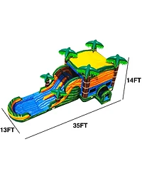 JumpOrange Cali Palms Commercial Grade Bounce House Water Slide with Dual Lane and Detachable Pool for Kids and Adults (with Blower), Tunnel Entrance,