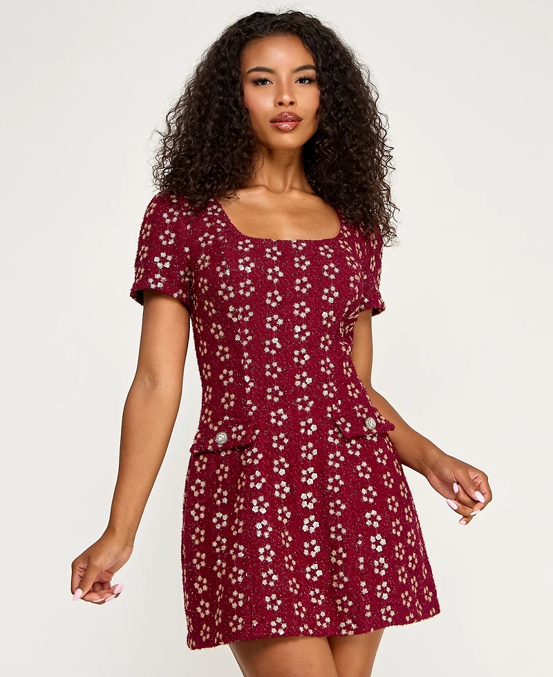 Seni & Cade Juniors' Short Sleeve Boucle Dress