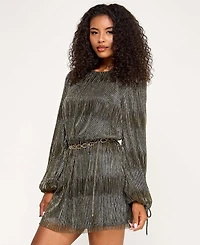 Seni & Cade Juniors' Metallic Pleated Knit Belt Dress