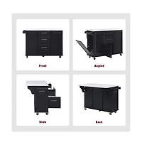 Maison Boucle 50.7" Rolling Kitchen Island with Drop Leaf, Hidden Trash Cabinet, Wood Top, Pull-Out Organizer-Maison Boucle