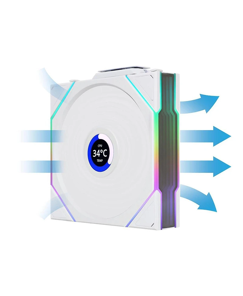 Lian-Li Uni Fan Tl Wireless 1.6" Lcd 120mm Argb Case Fan with Controller, White, 3-Pack