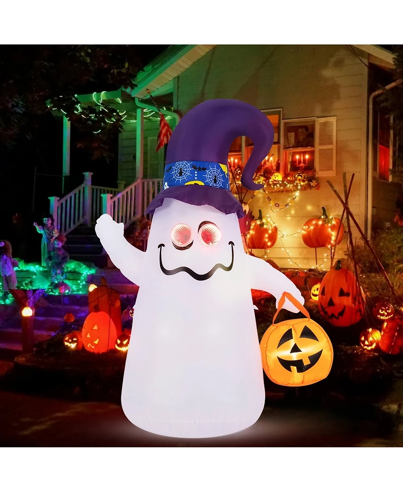 6 Ft Halloween Inflatables Cute Ghost with Jack-o-Lantern & Witch Hat