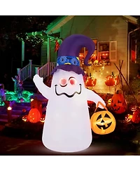 6 Ft Halloween Inflatables Cute Ghost with Jack-o-Lantern & Witch Hat