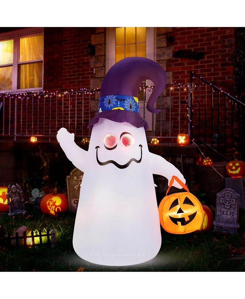 6 Ft Halloween Inflatables Cute Ghost with Jack-o-Lantern & Witch Hat