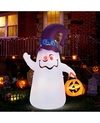 6 Ft Halloween Inflatables Cute Ghost with Jack-o-Lantern & Witch Hat