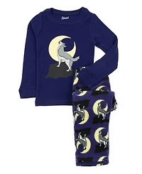Leveret Kids Cotton Top and Fleece Pants Pajamas, Wolf Print, Matching Family Pajamas