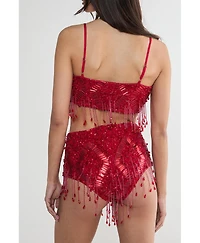 Nasty Gal Women's Embellished Tassel Beaded Booty Shorts