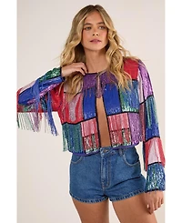 Nasty Gal Women's Colour Block Check Tassel Sequin Jacket