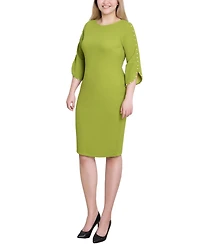 Ny Collection Petite 3/4 Cultivated Pearl-Detail Petal Sleeve Dress
