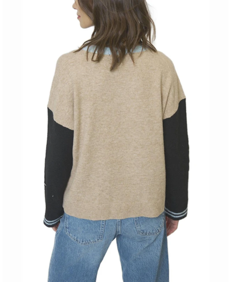 Central Park West Women's Ash Color Blocked Crewneck