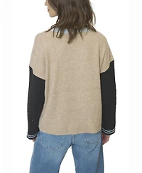 Central Park West Women's Ash Color Blocked Crewneck