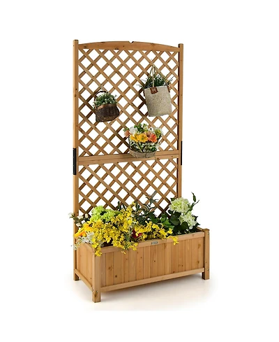 Gymax 71'' Tall Raised Garden Bed Wooden Planter w/ Trellis for Flower Climbing Plant