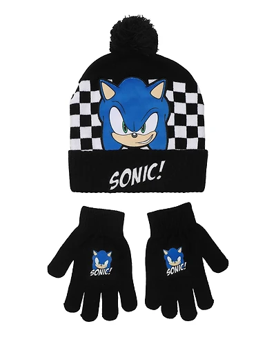 Sonic Big Boys 2-Piece Pom Pom Beanie and Gloves Set