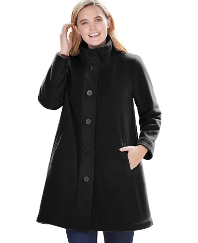 Woman Within Women's Plus Fleece Swing Funnel-Neck Coat