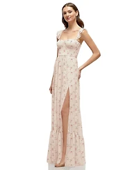Dessy Collection Plus Ruffle Strap Chiffon Bustier Maxi Dress with Hem A-Line Skirt