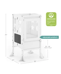 Guidecraft Classic Kitchen Helper Kids' Step Stool - Natural: Foldable and Adjustable Wooden Toddler Tower for Learning with Keeper