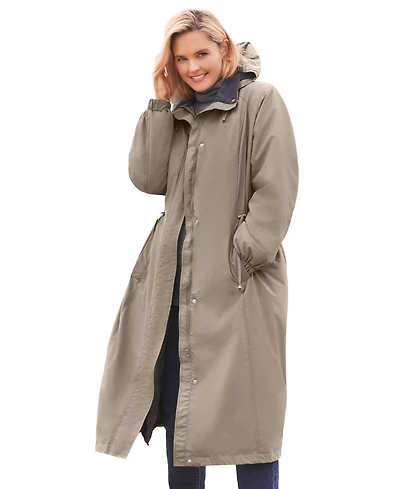 Woman Within Plus Long Hooded Taslon Jacket