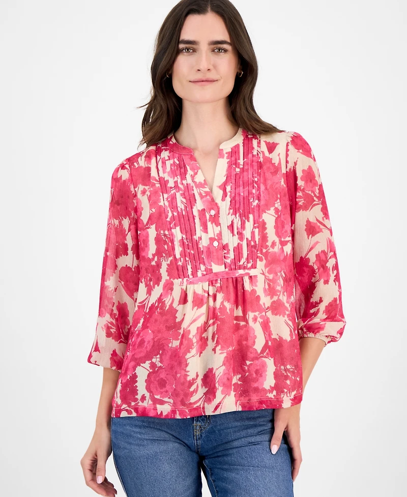 Nautica Jeans Women's Festival Floral Pintuck Blouse