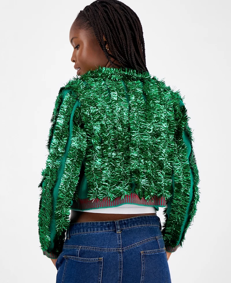 Hooked Up by Iot Juniors' Tinsel Cardigan Sweater