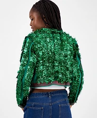 Hooked Up by Iot Juniors' Tinsel Cardigan Sweater