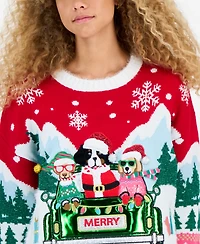 Hooked Up by Iot Juniors' Merry Dogs Car Ride Sweater