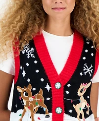Hooked Up by Iot Juniors' Rudolph Sleeveless Holiday Sweater Vest