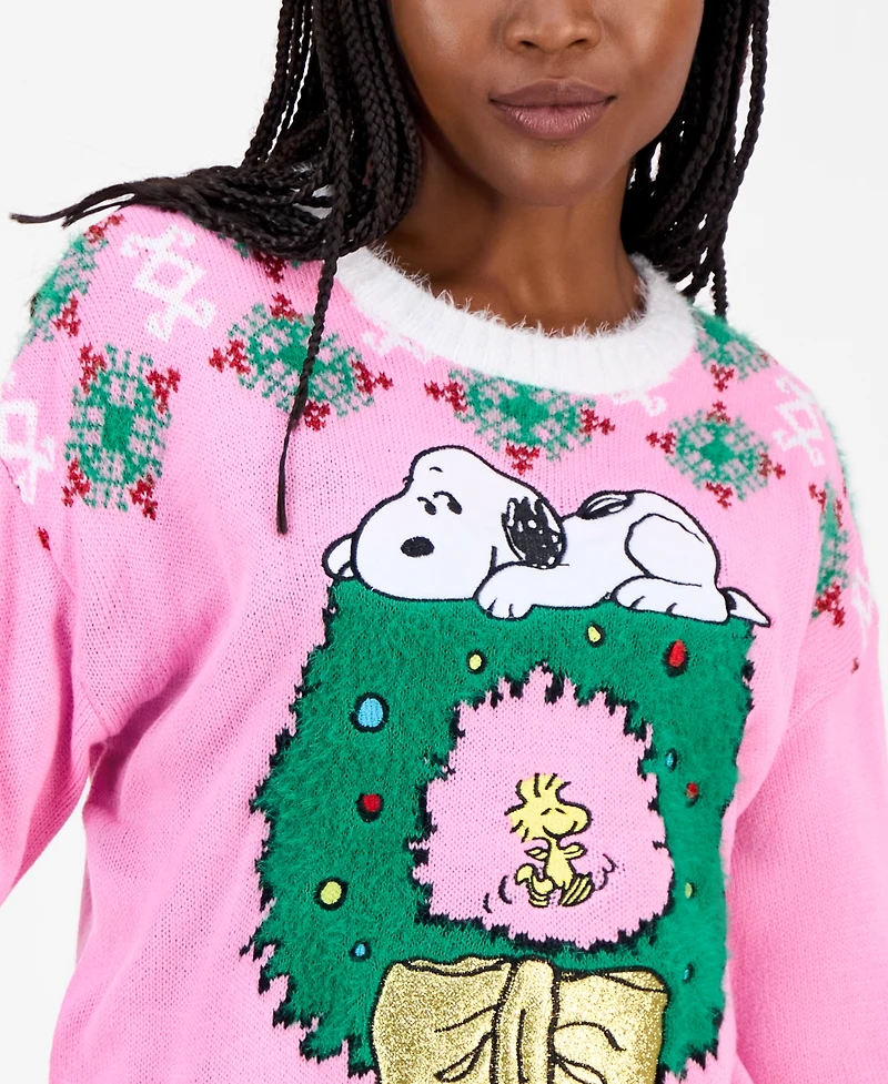 Hooked Up by Iot Juniors' Snoopy Wreath Sweater