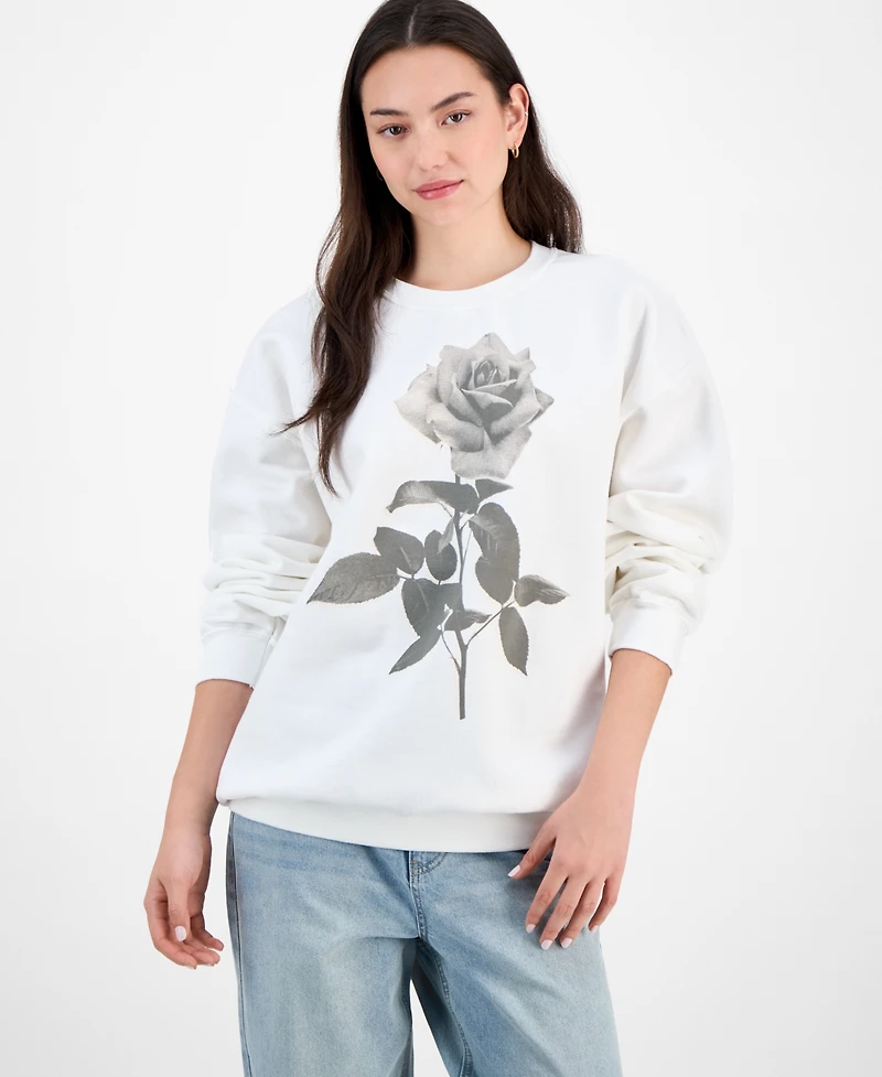 Love Tribe Juniors' Rose Photo Graphic Sweatshirt