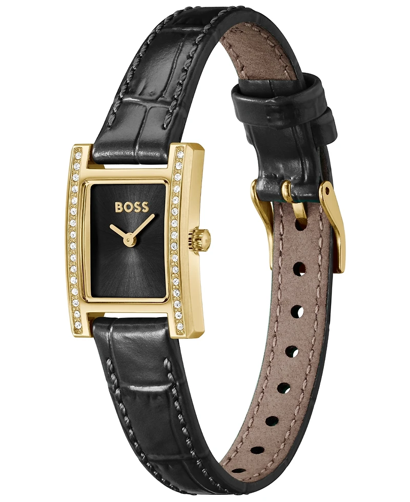 Hugo Boss Women's Lucy Precious Quartz Basic Mini Black Leather Watch, 18.50mm