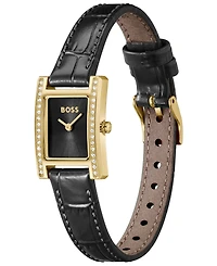 Hugo Boss Women's Lucy Precious Quartz Basic Mini Black Leather Watch, 18.50mm