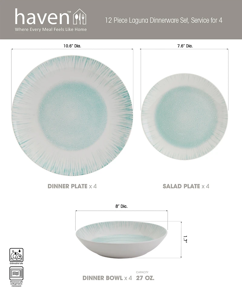 Haven Laguna 12 Pc. Dinnerware Set, Service for 4