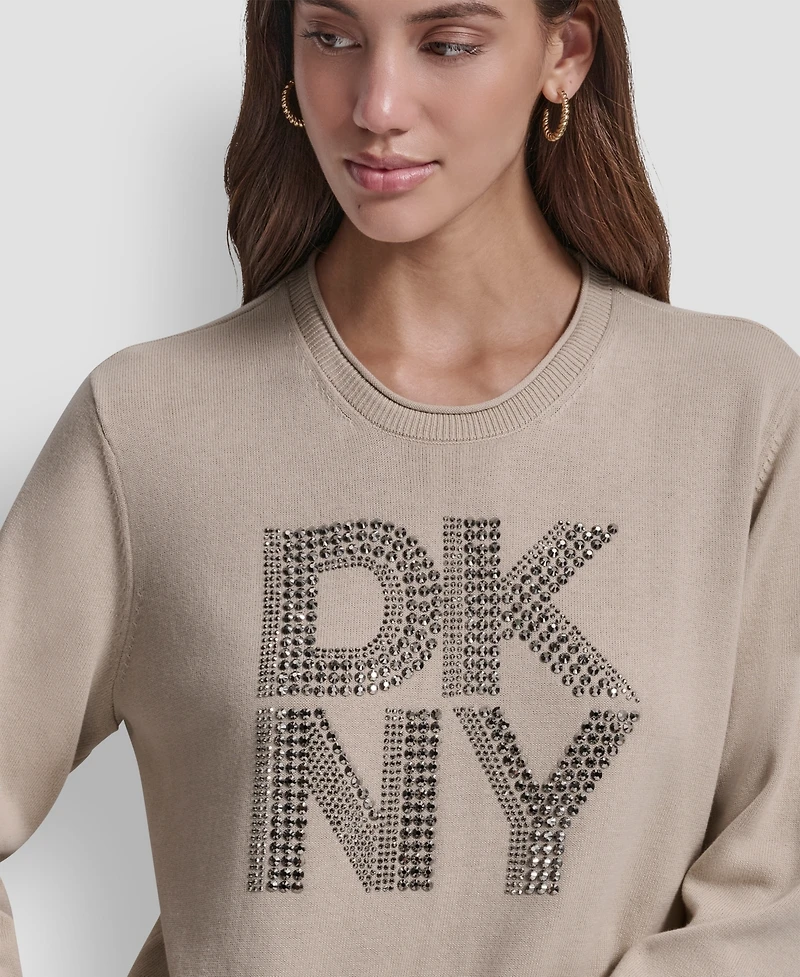 Dkny Jeans Petite Embellished Logo Crewneck Sweater