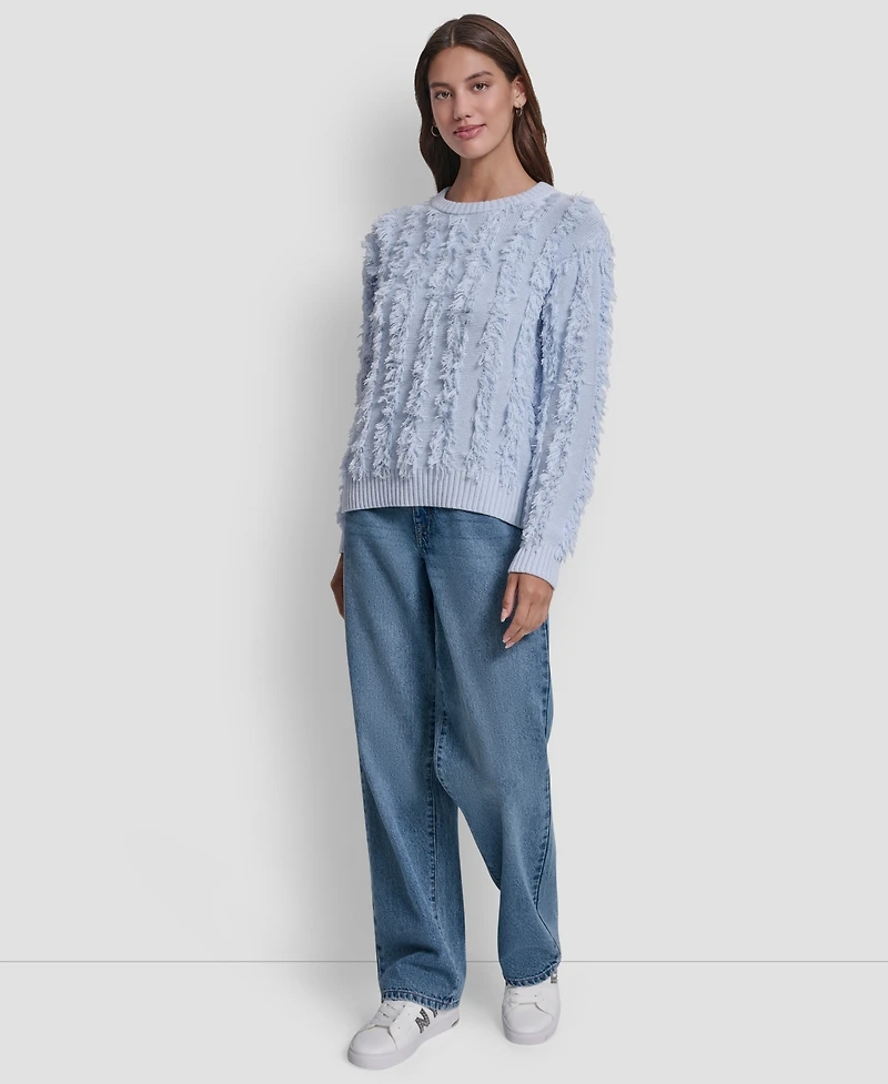 Dkny Jeans Petite Fringe Crewneck Sweater