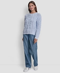 Dkny Jeans Petite Fringe Crewneck Sweater