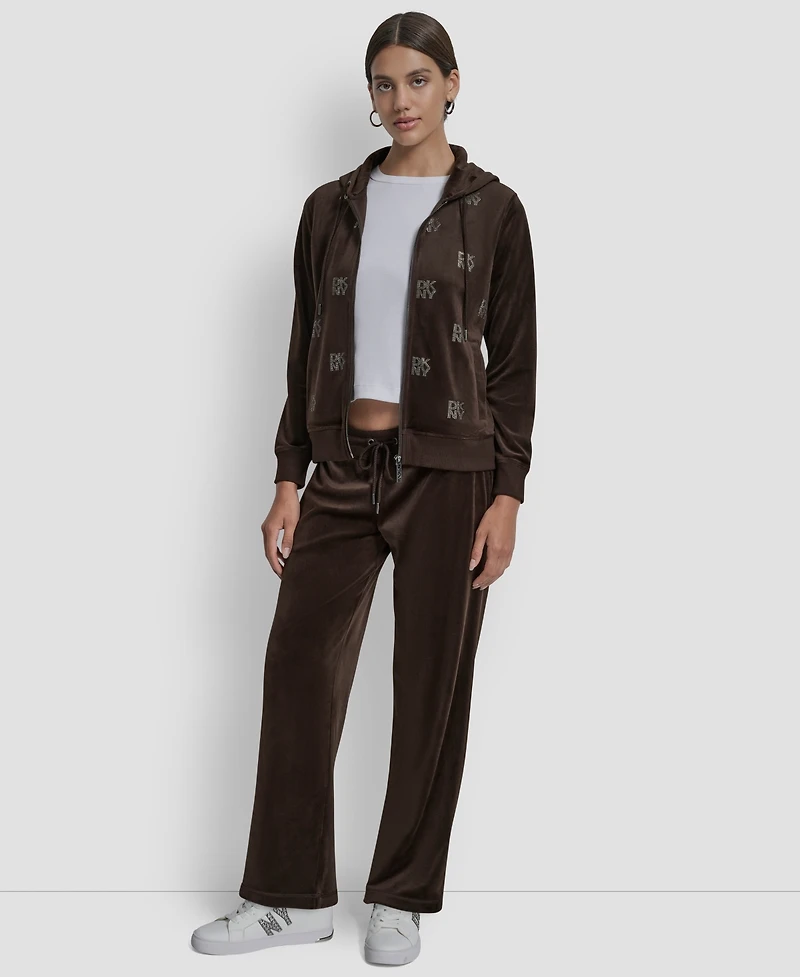 Dkny Jeans Petite Logo Detail Velour Zip-Up Hoodie
