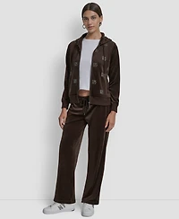Dkny Jeans Petite Logo Detail Velour Zip-Up Hoodie