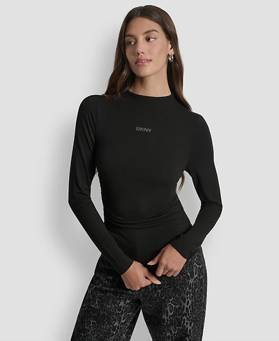 Dkny Jeans Petite Side Ruched Long Sleeves Top
