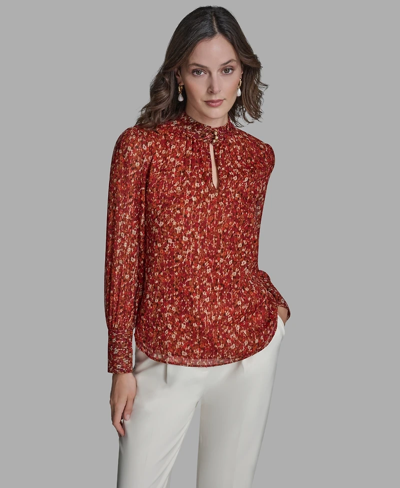 Bcbg Women's Printed Mock Neck Top