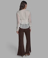 Bcbg Women's Long Sleeve Ruffle V-Neck Blouse