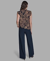 Bcbg Women's Printed Mock Neck Blouse