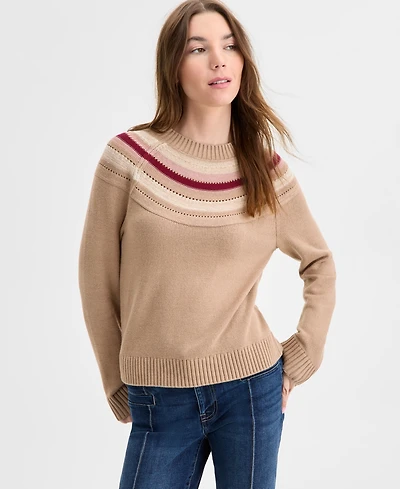 Nautica Jeans Women's Striped Yoke Crewneck Sweater