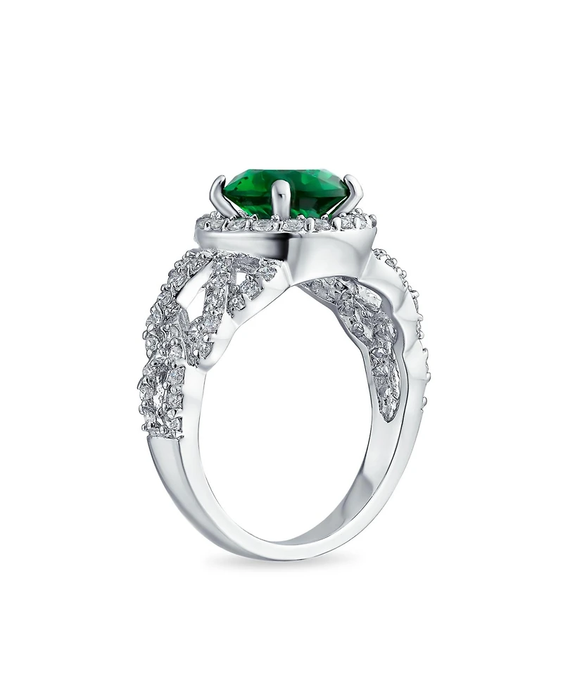 Bling Jewelry Art Deco Style 3CT Round Emerald Green Cubic Zirconia Cocktail Statement Ring Cz Band