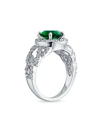 Bling Jewelry Art Deco Style 3CT Round Emerald Green Cubic Zirconia Cocktail Statement Ring Cz Band