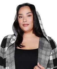 Belldini Plus Size Hooded Checkered Plaid Cardigan Sweater