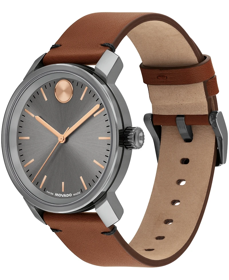 Movado Men's Bold Access Swiss Quartz Brown Leather Watch, 41mm