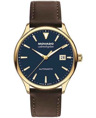 Movado Men's Calendoplan Swiss Automatic Chocolate Leather Watch, 40mm