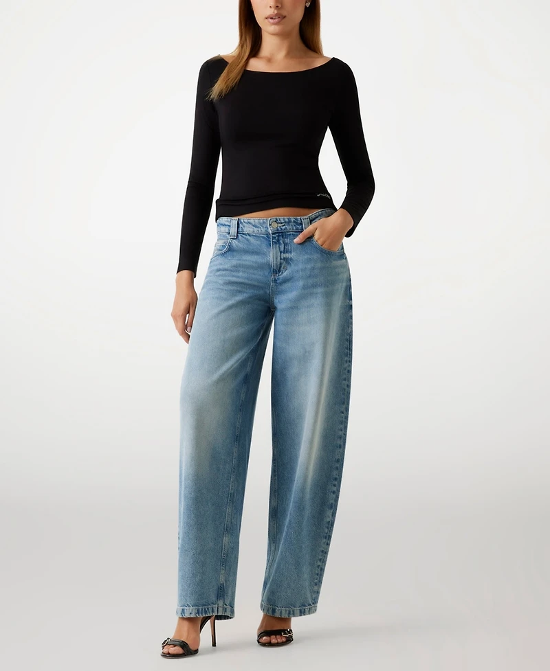 Guess Women's Baggy Balloon Barrel Mid Rise Jeans