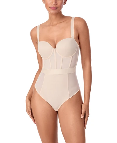 Dkny Women's Sheers Strapless Mesh-Panel Thong Bodysuit DK6008