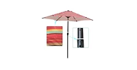 9FT Red Stripes Patio Umbrella with Tilt and Crank System