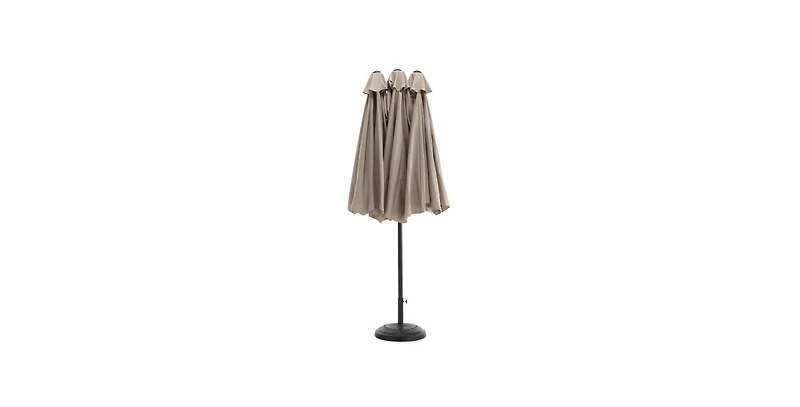 15 Ft Double Sided Rectangular Patio Umbrella with Crank Khaki